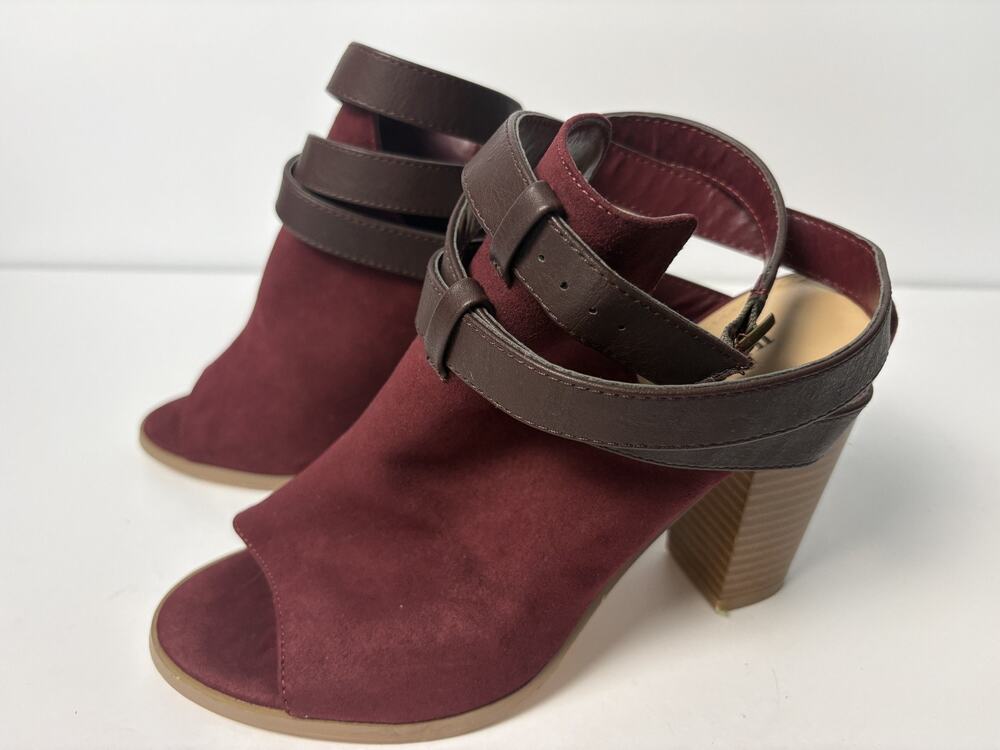 Just Fab Amellia WW Burgundy Suede Block Heel Sandal Size 8.5W